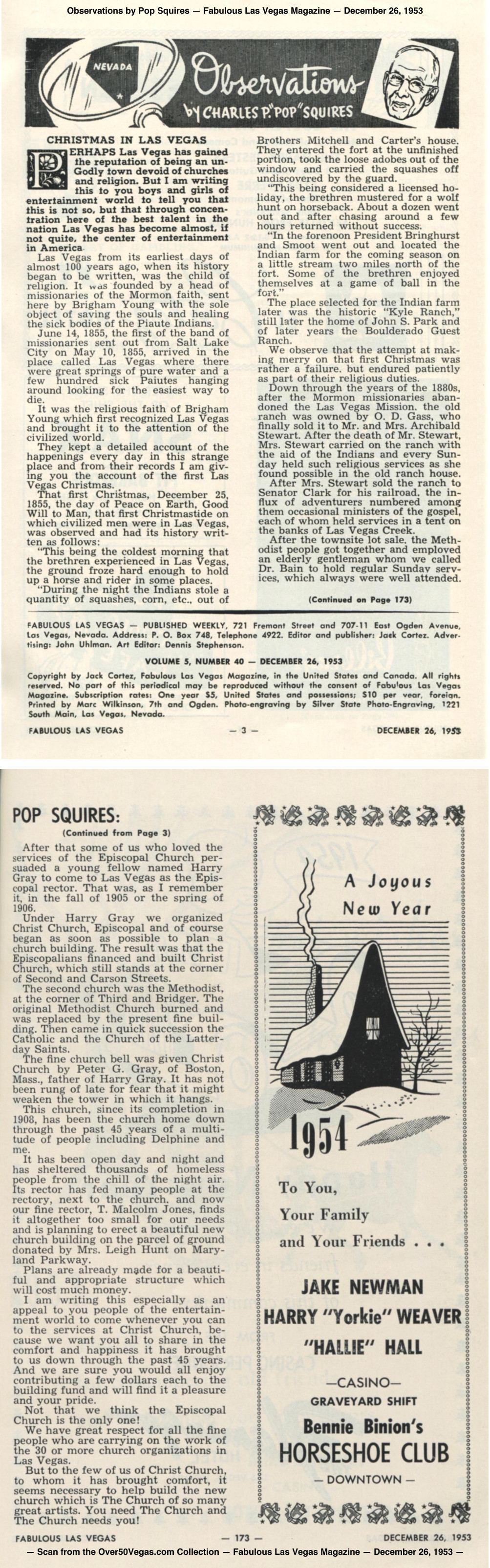 Observations by Pop Squires — Fabulous Las Vegas Magazine — December 26, 1953